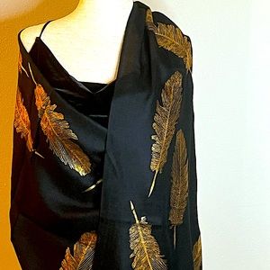Handmade 100% pure cashmere wrap with gold leaf print across the wrap
